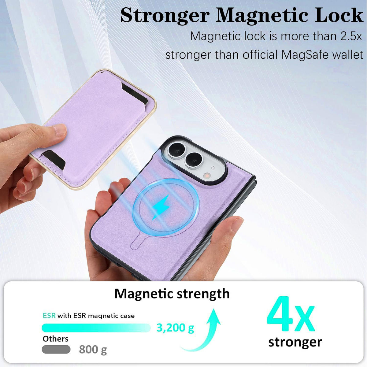 For iPhone Duo Kalebol Slim MagSafe Ring Magnetic Card Bag Leather Phone Case - Purple - SYA002963105F