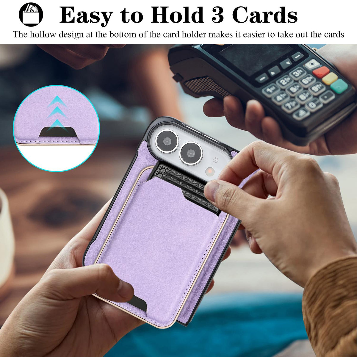 For iPhone Duo Kalebol Slim MagSafe Ring Magnetic Card Bag Leather Phone Case - Purple - SYA002963105F