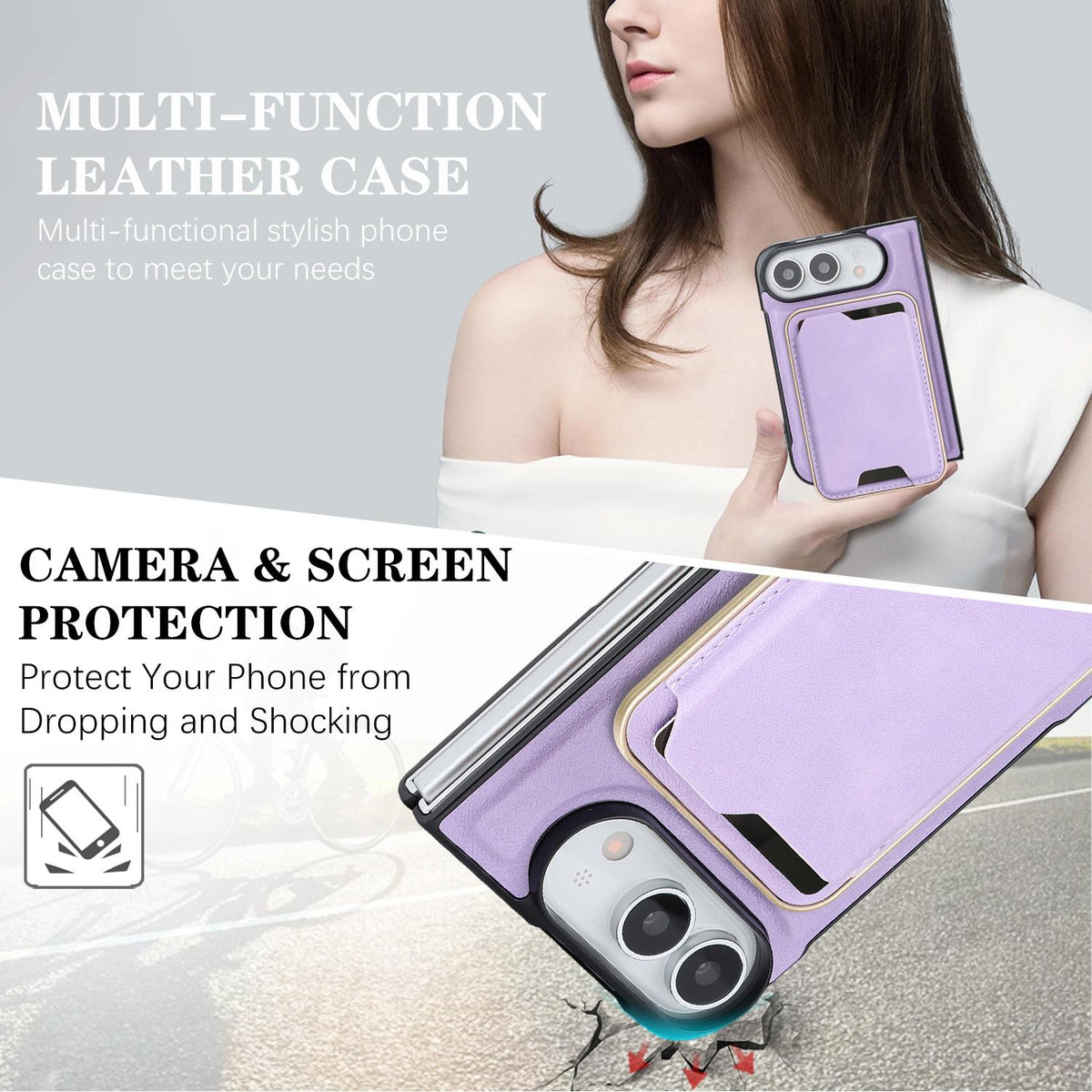 For iPhone Duo Kalebol Slim MagSafe Ring Magnetic Card Bag Leather Phone Case - Purple - SYA002963105F