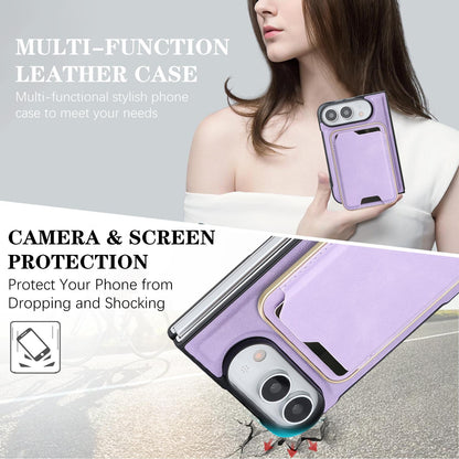 For iPhone Duo Kalebol Slim MagSafe Ring Magnetic Card Bag Leather Phone Case - Purple - SYA002963105F