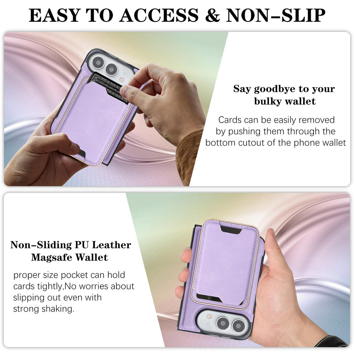 For iPhone Duo Kalebol Slim MagSafe Ring Magnetic Card Bag Leather Phone Case - Purple - SYA002963105F