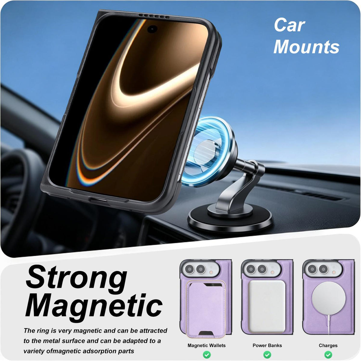 For iPhone Duo Kalebol Slim MagSafe Ring Magnetic Card Bag Leather Phone Case - Purple - SYA002963105F