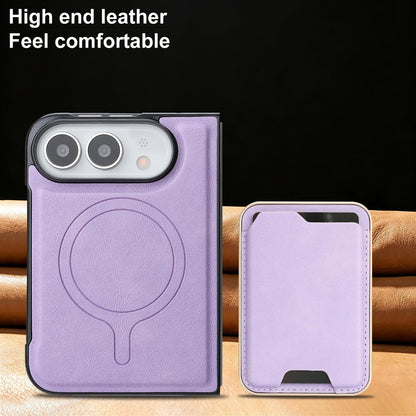 For iPhone Duo Kalebol Slim MagSafe Ring Magnetic Card Bag Leather Phone Case - Purple - SYA002963105F