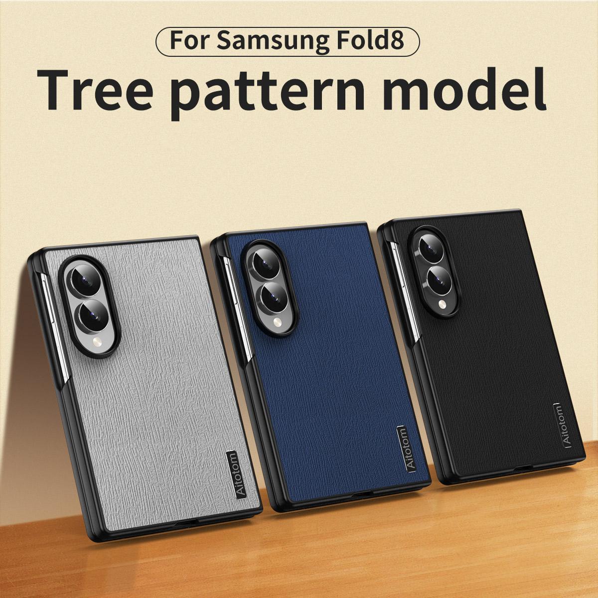 For Galaxy Z Fold8 5G Tree Bark Leather Shockproof Phone Case - Black - SYA002975704B