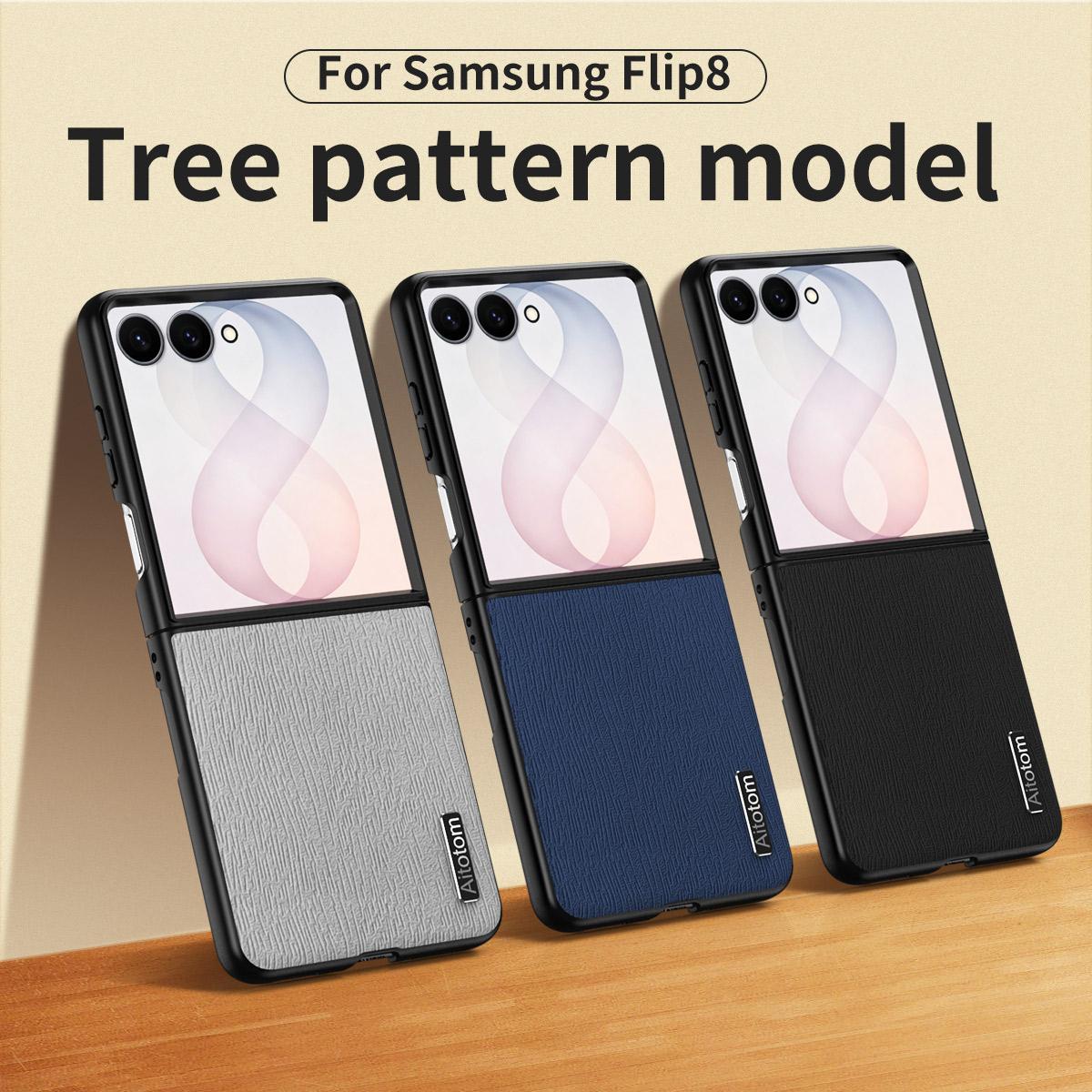 For Galaxy Z Flip8 5G Tree Bark Leather Shockproof Phone Case - White - SYA002975705D