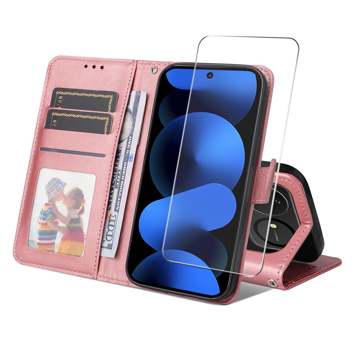 For Huawei nova 16 ENKAY Card Wallet Calf Texture Leather Phone Case with Screen Film(Pink)