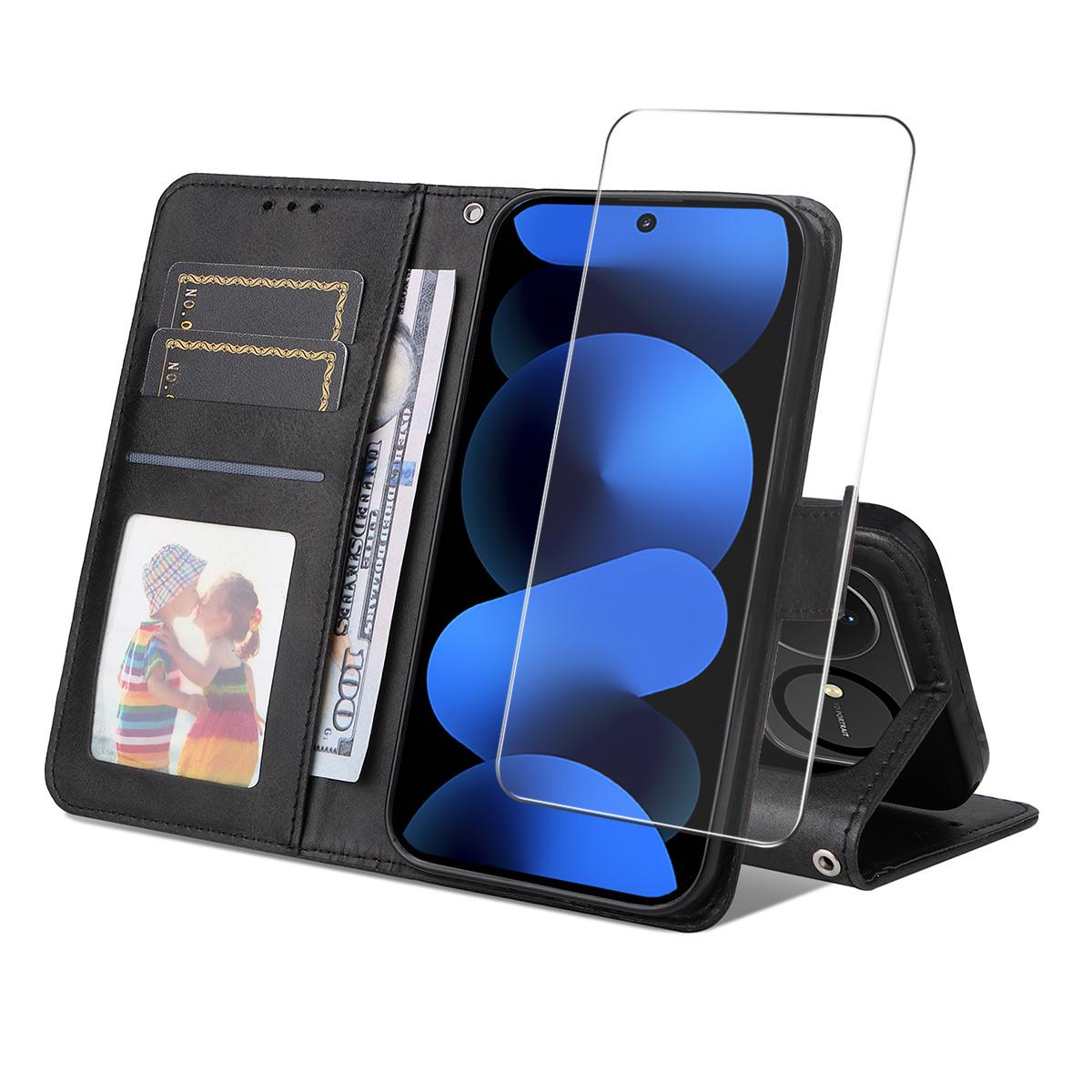 For Huawei nova 16 ENKAY Card Wallet Calf Texture Leather Phone Case with Screen Film(Black)