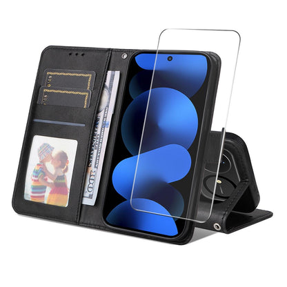 For Huawei nova 16 ENKAY Card Wallet Calf Texture Leather Phone Case with Screen Film(Black)