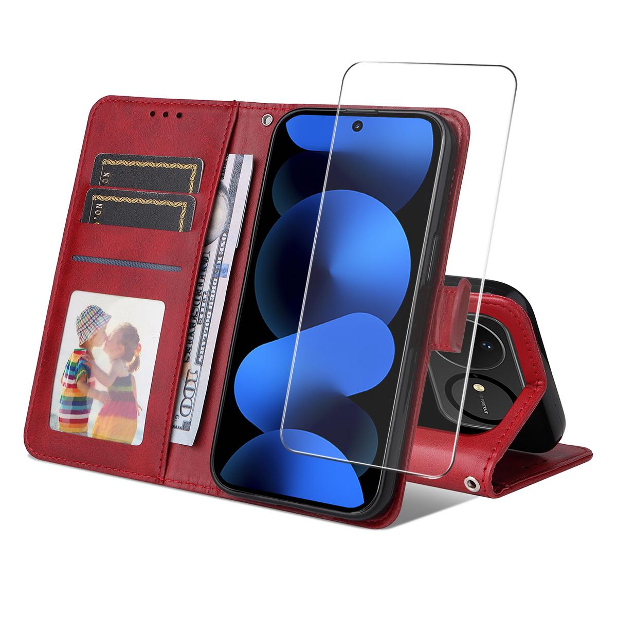 For Huawei nova 16 ENKAY Card Wallet Calf Texture Leather Phone Case with Screen Film(Red)
