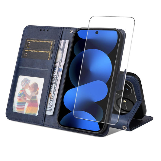 For Huawei nova 16 ENKAY Card Wallet Calf Texture Leather Phone Case with Screen Film(Blue)