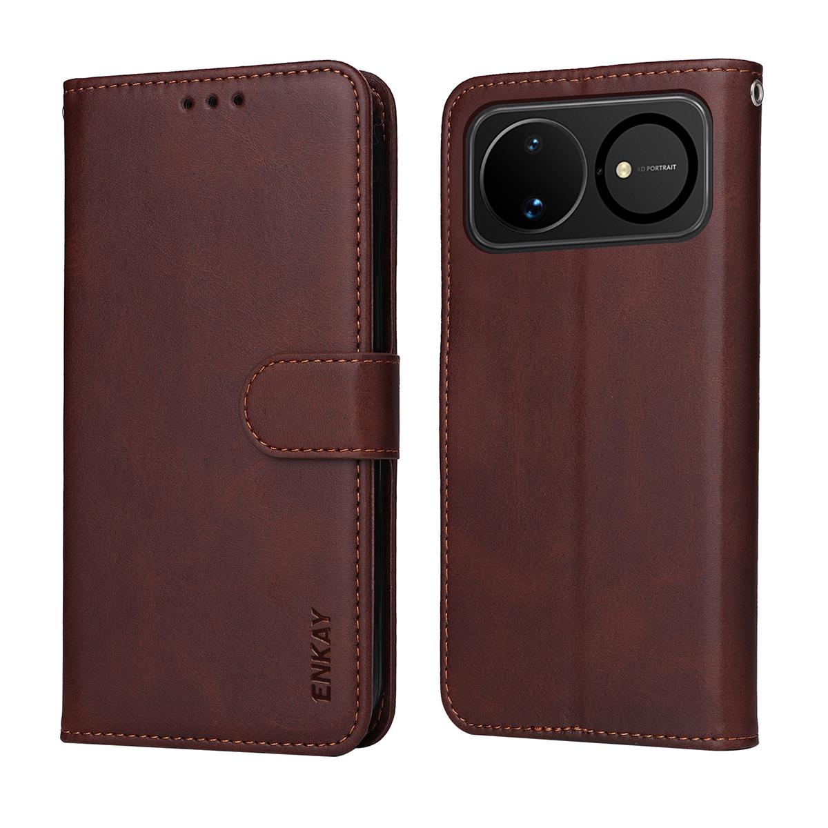 For Huawei nova 16 ENKAY Card Wallet Calf Texture Leather Phone Case with Screen Film(Blue)