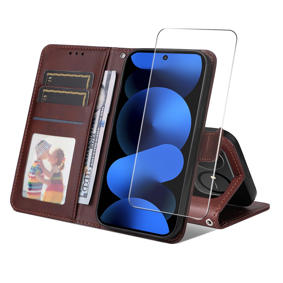 For Huawei nova 16 ENKAY Card Wallet Calf Texture Leather Phone Case with Screen Film(Brown)