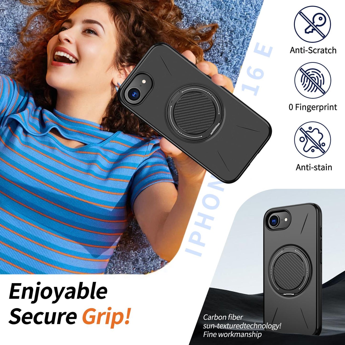 For iPhone 17e / 16e Kalebol Magnetic MagSafe Rotation Holder PC Phone Case(Black)