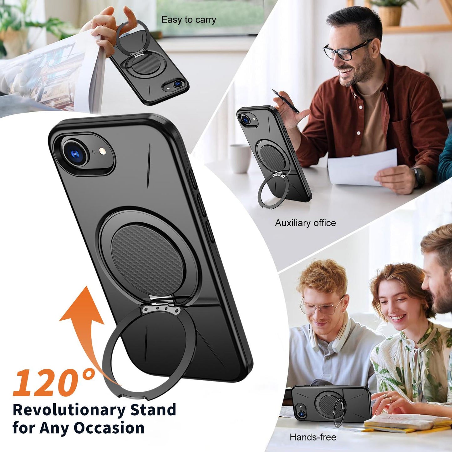 For iPhone 17e / 16e Kalebol Magnetic MagSafe Rotation Holder PC Phone Case(Black)