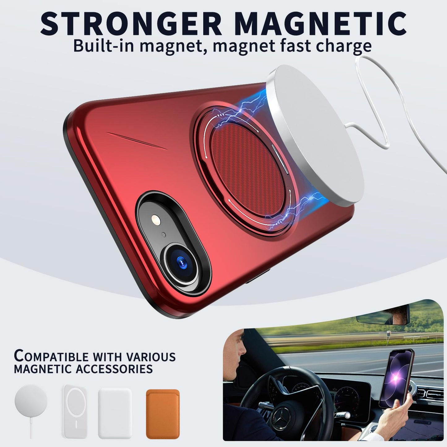 For iPhone 17e / 16e Kalebol Magnetic MagSafe Rotation Holder PC Phone Case(Red)