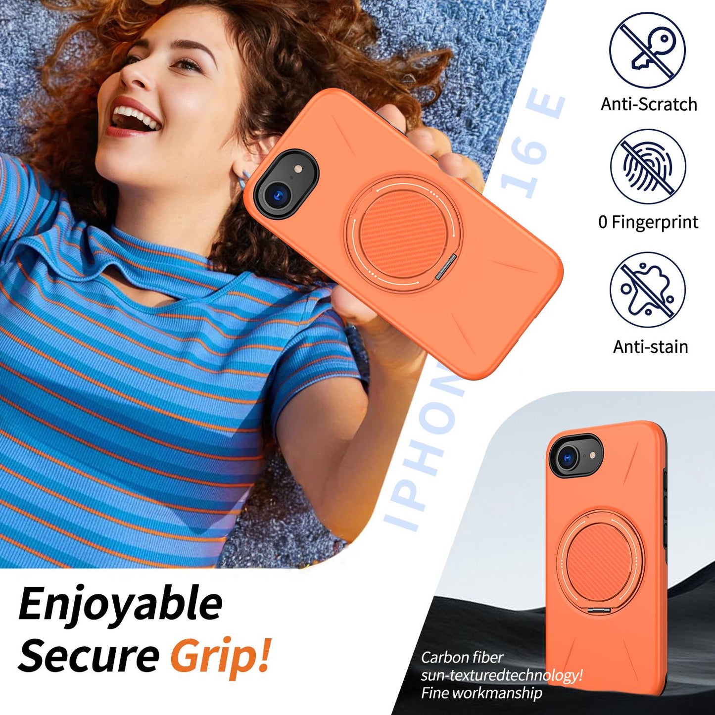 For iPhone 17e / 16e Kalebol Magnetic MagSafe Rotation Holder PC Phone Case(Orange)
