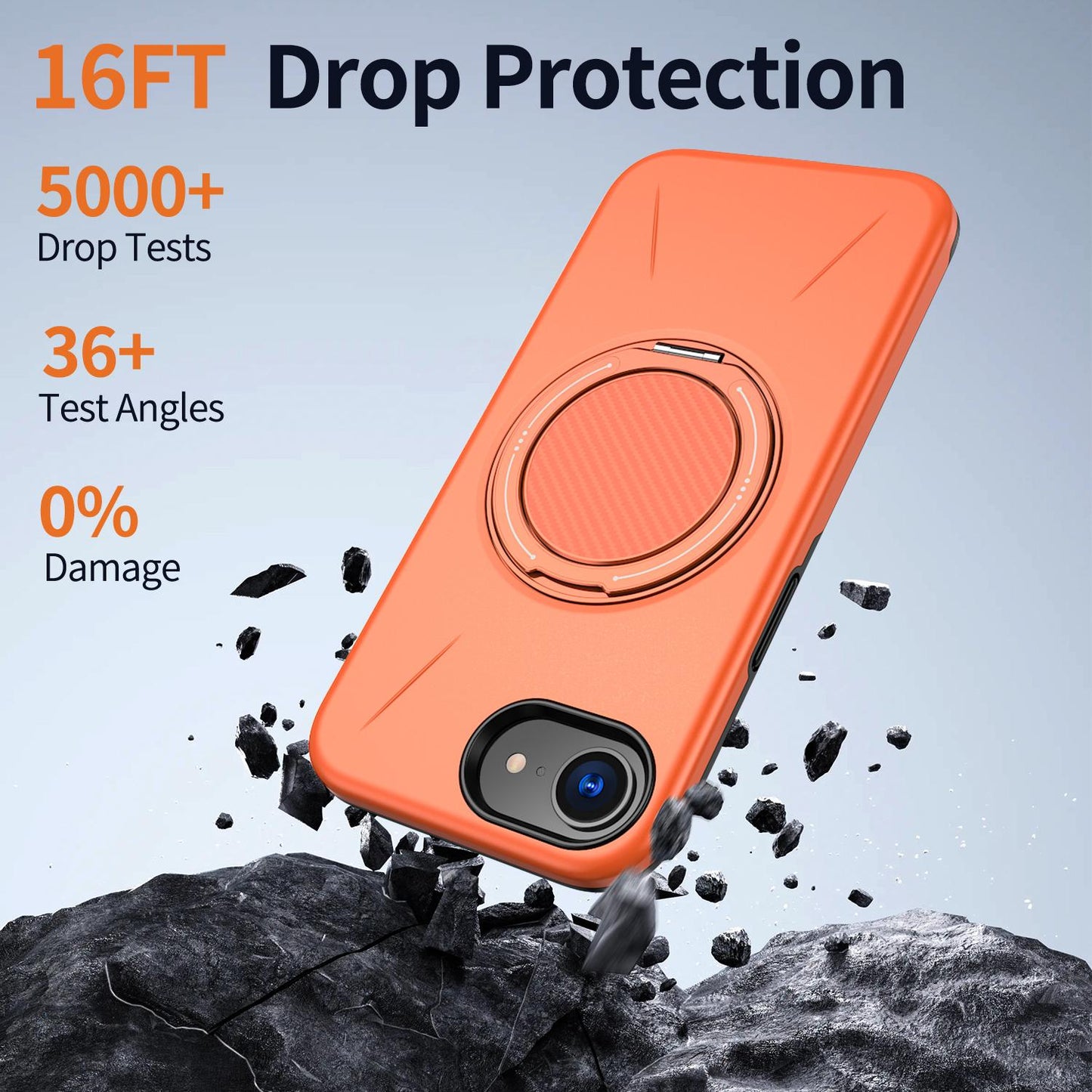 For iPhone 17e / 16e Kalebol Magnetic MagSafe Rotation Holder PC Phone Case(Orange)