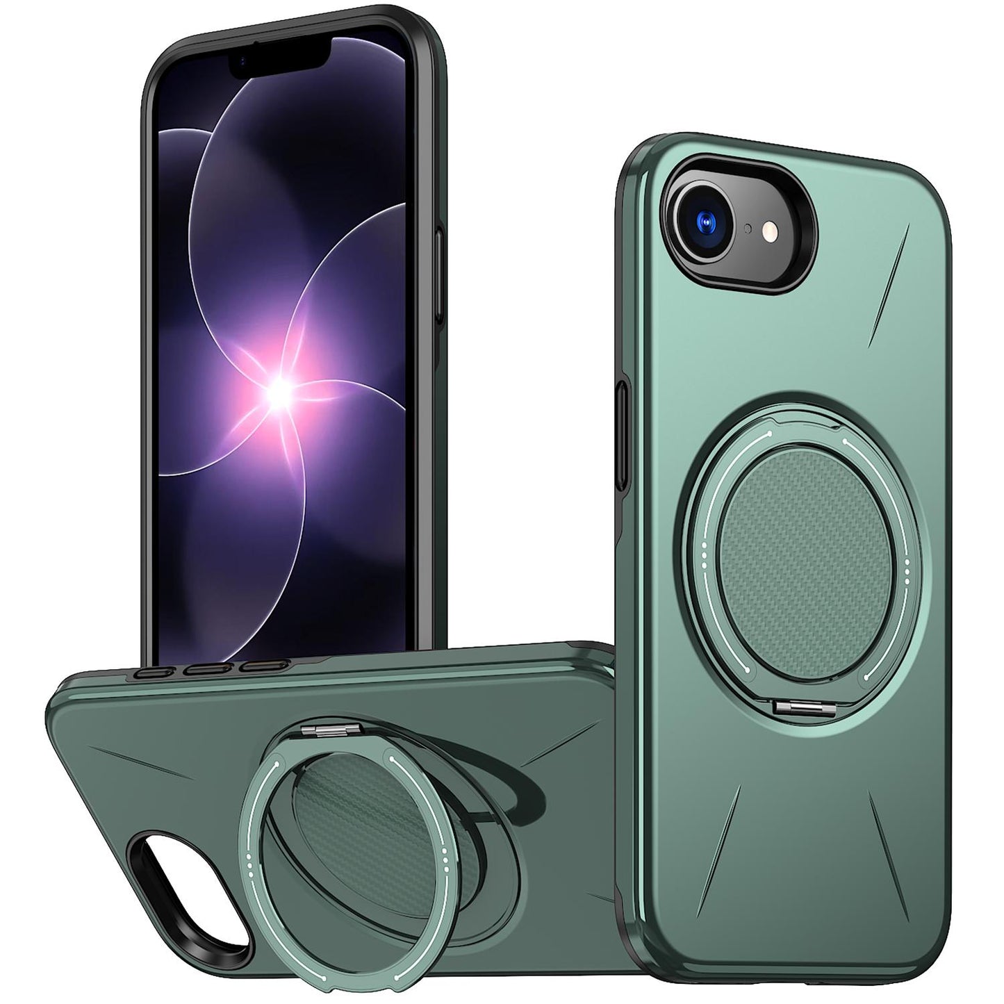 For iPhone 17e / 16e Kalebol Magnetic MagSafe Rotation Holder PC Phone Case(Grey Green)