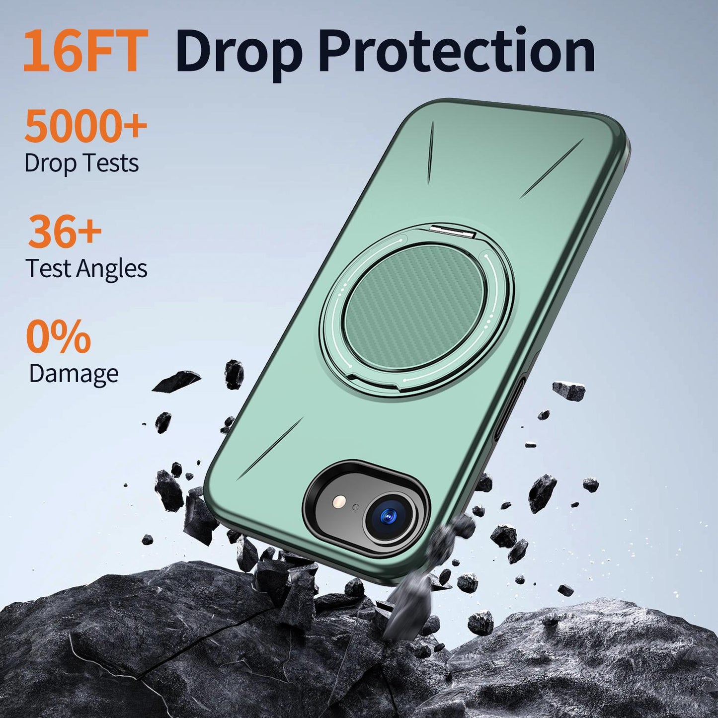 For iPhone 17e / 16e Kalebol Magnetic MagSafe Rotation Holder PC Phone Case(Grey Green)