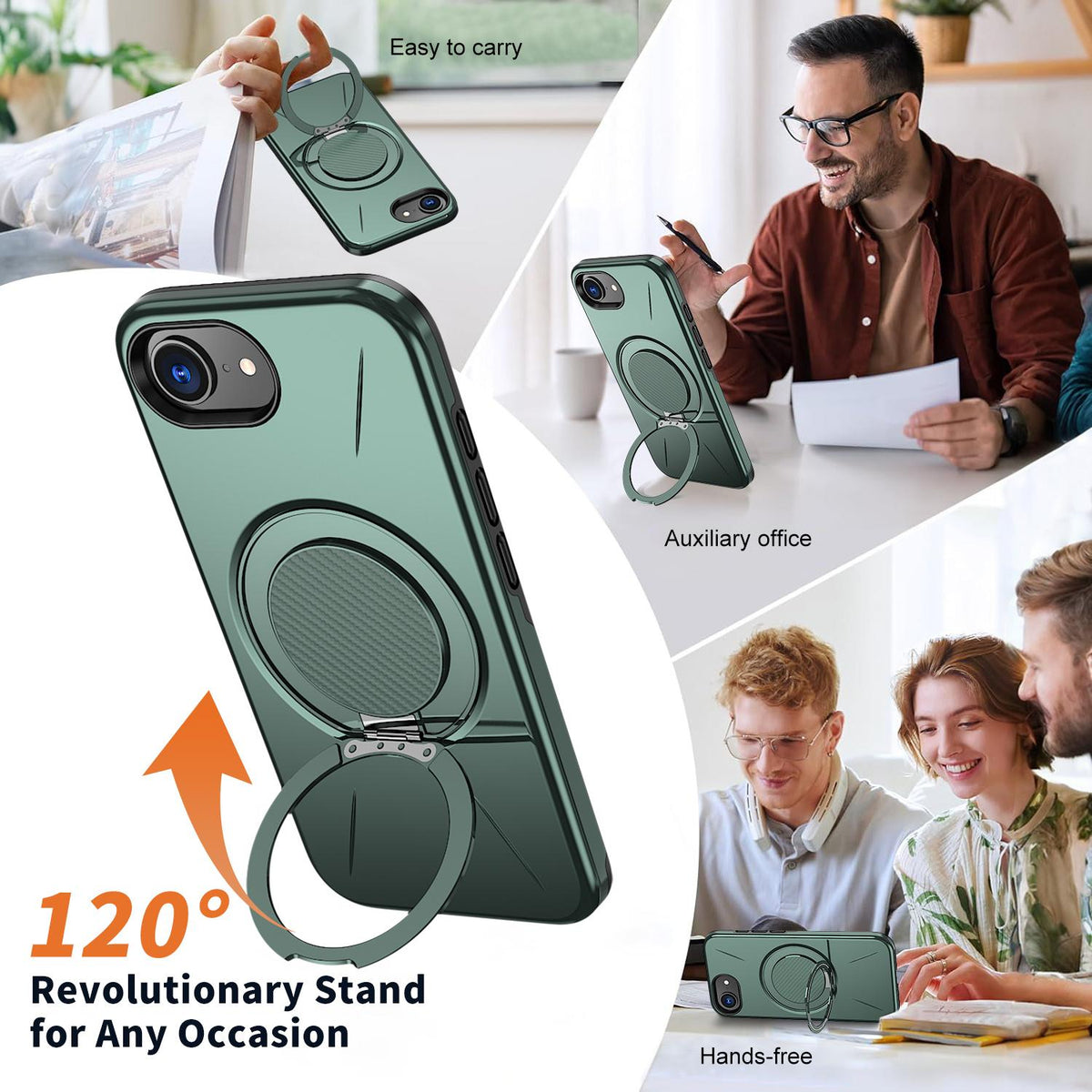 For iPhone 17e / 16e Kalebol Magnetic MagSafe Rotation Holder PC Phone Case - Grey Green - SYA003021020D