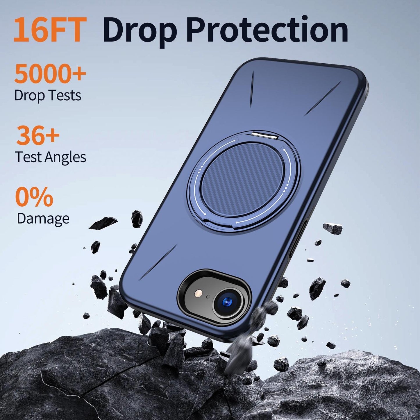 For iPhone 17e / 16e Kalebol Magnetic MagSafe Rotation Holder PC Phone Case(Blue)