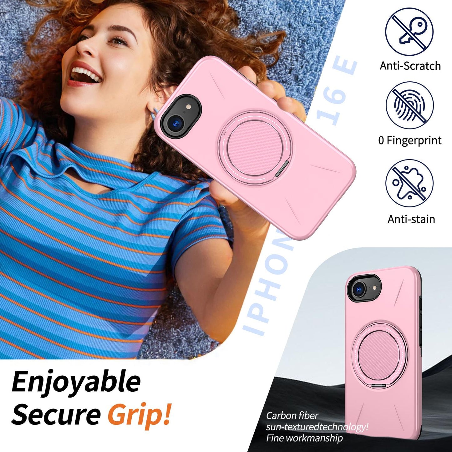 For iPhone 17e / 16e Kalebol Magnetic MagSafe Rotation Holder PC Phone Case(Pink)