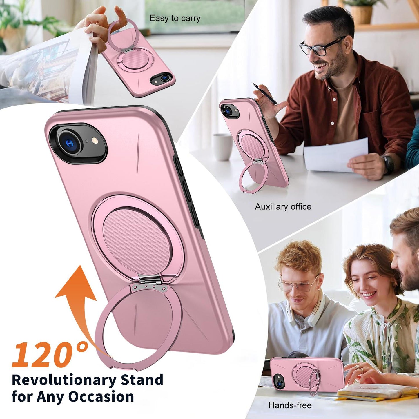 For iPhone 17e / 16e Kalebol Magnetic MagSafe Rotation Holder PC Phone Case(Pink)