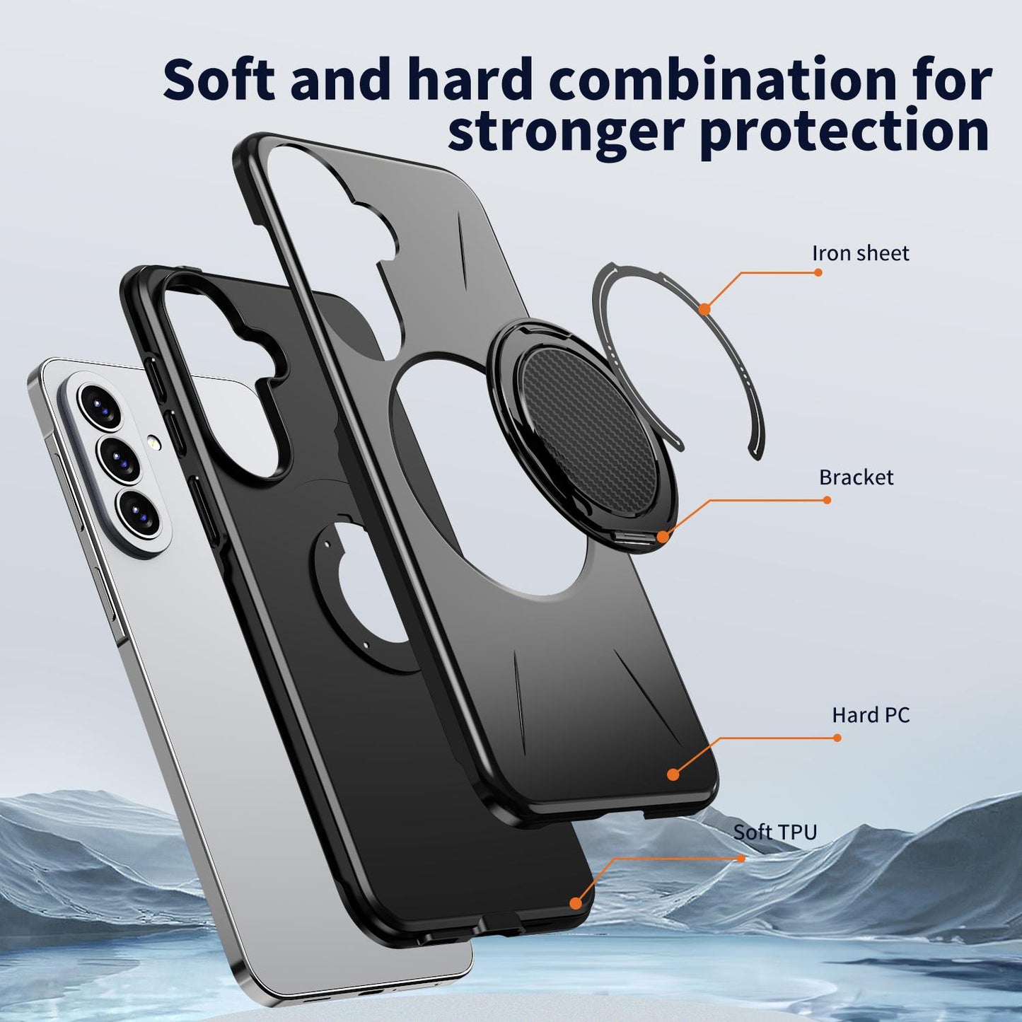 For Galaxy A27 5G Kalebol Magnetic MagSafe Rotation Holder PC Phone Case(Black)