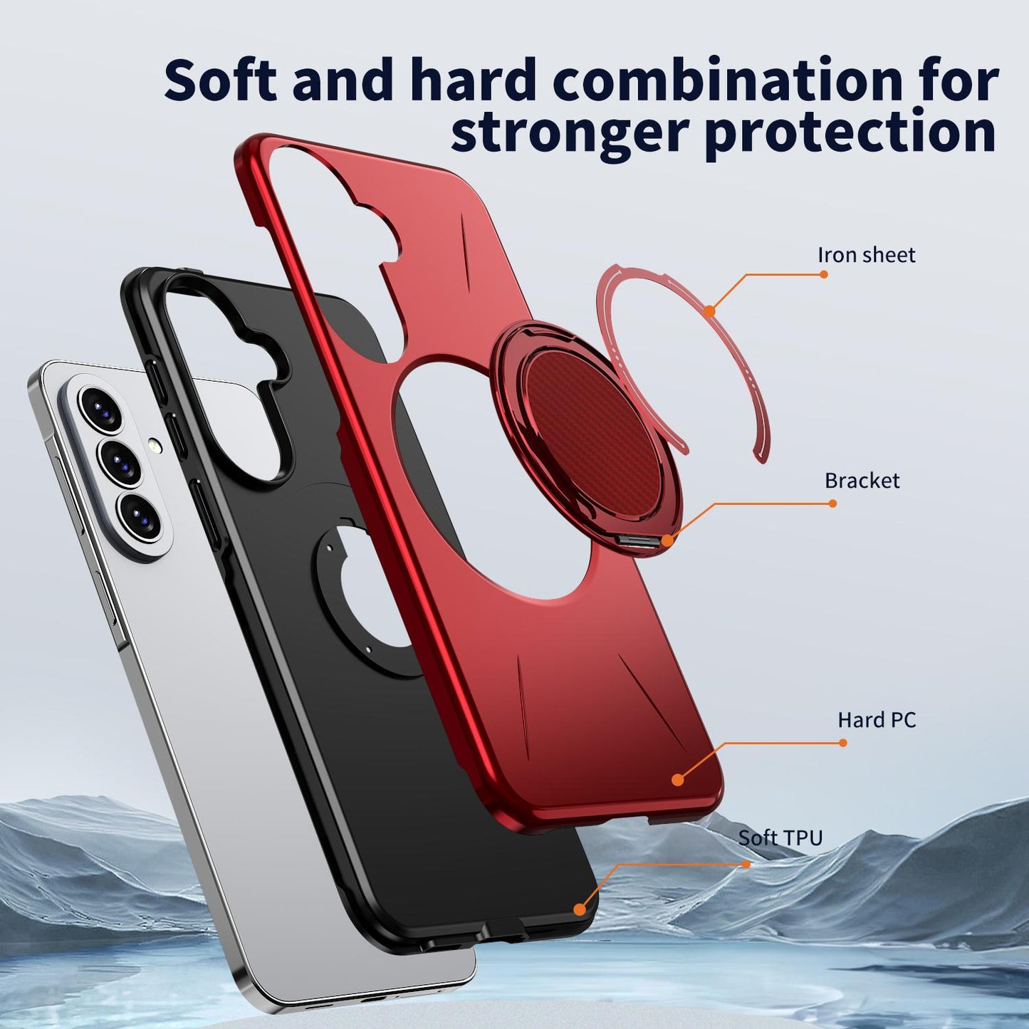 For Galaxy A27 5G Kalebol Magnetic MagSafe Rotation Holder PC Phone Case(Red)