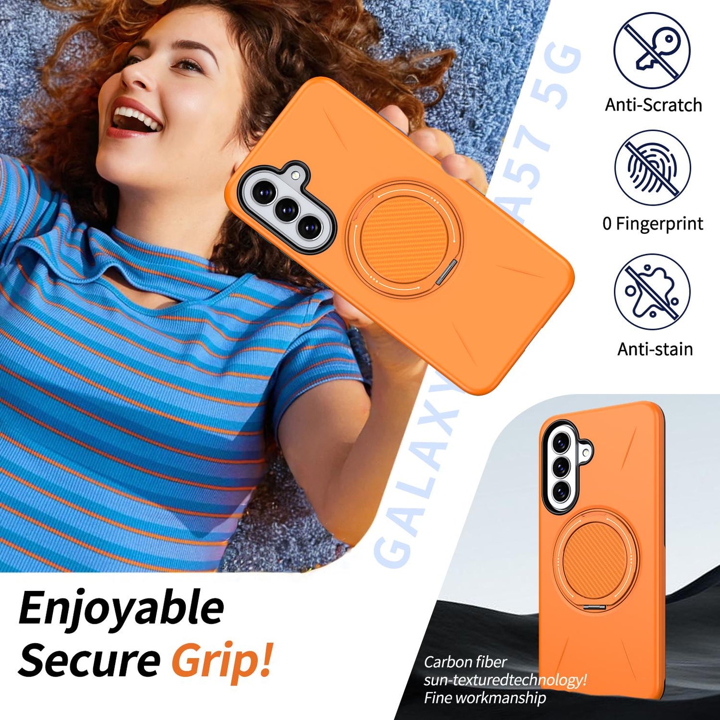 For Galaxy A27 5G Kalebol Magnetic MagSafe Rotation Holder PC Phone Case(Orange)