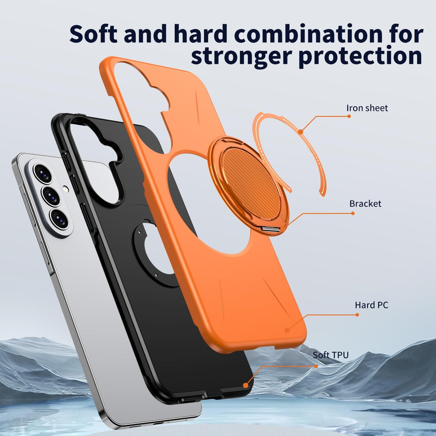 For Galaxy A27 5G Kalebol Magnetic MagSafe Rotation Holder PC Phone Case(Orange)