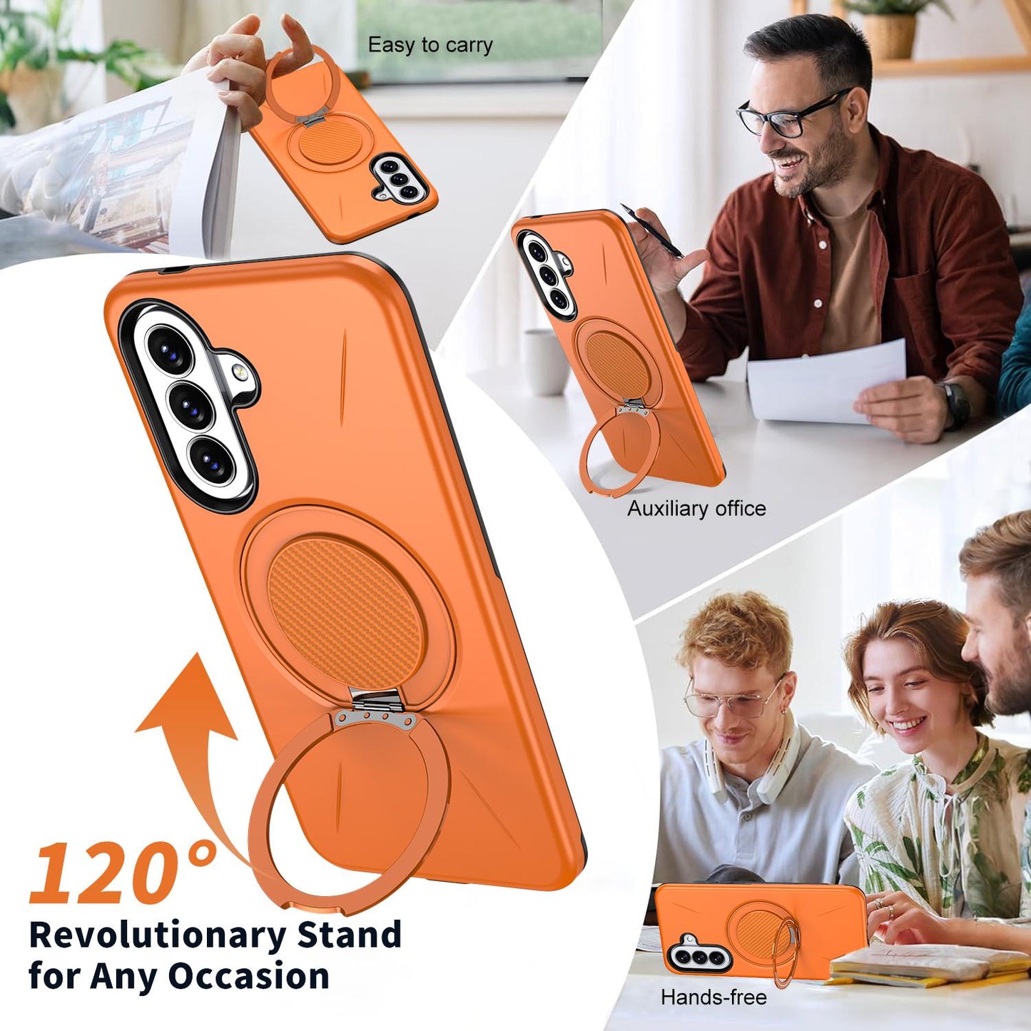 For Galaxy A27 5G Kalebol Magnetic MagSafe Rotation Holder PC Phone Case(Orange)