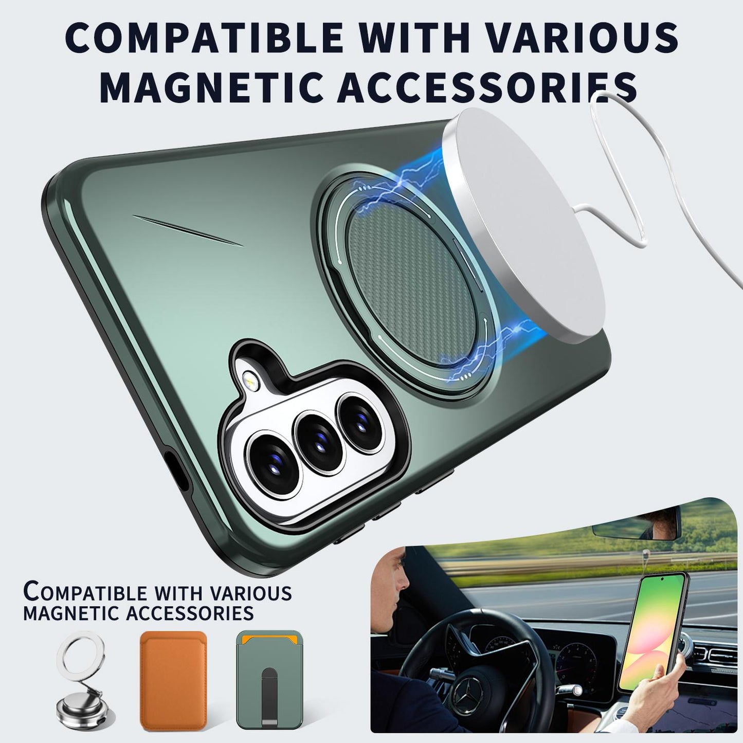 For Galaxy A27 5G Kalebol Magnetic MagSafe Rotation Holder PC Phone Case(Grey Green)