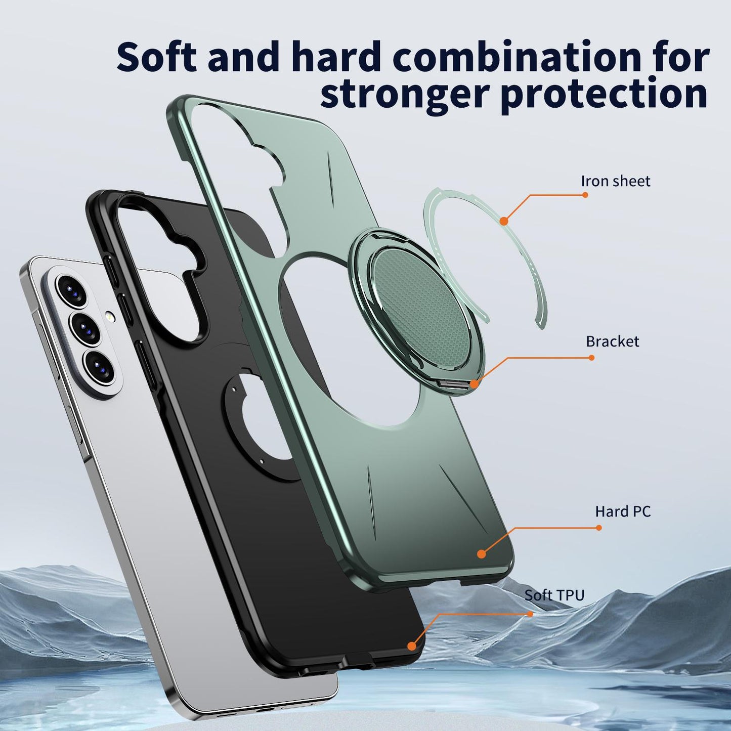 For Galaxy A27 5G Kalebol Magnetic MagSafe Rotation Holder PC Phone Case(Grey Green)