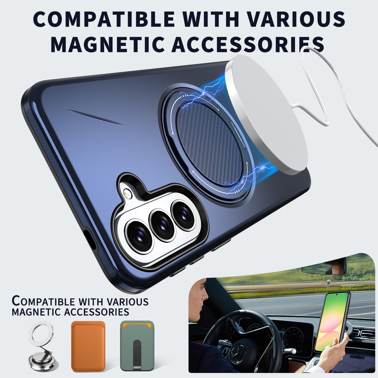 For Galaxy A27 5G Kalebol Magnetic MagSafe Rotation Holder PC Phone Case(Blue)