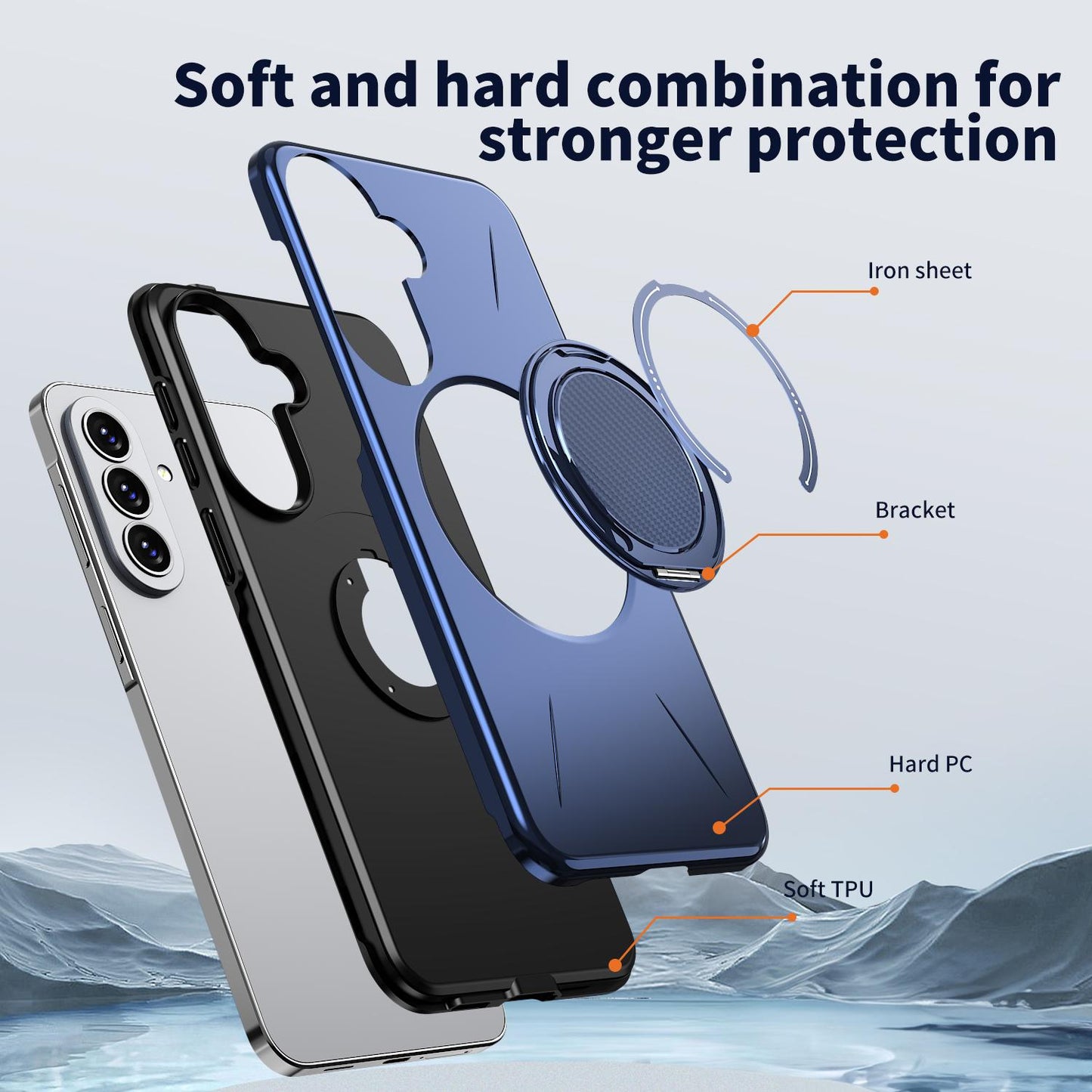 For Galaxy A27 5G Kalebol Magnetic MagSafe Rotation Holder PC Phone Case(Blue)