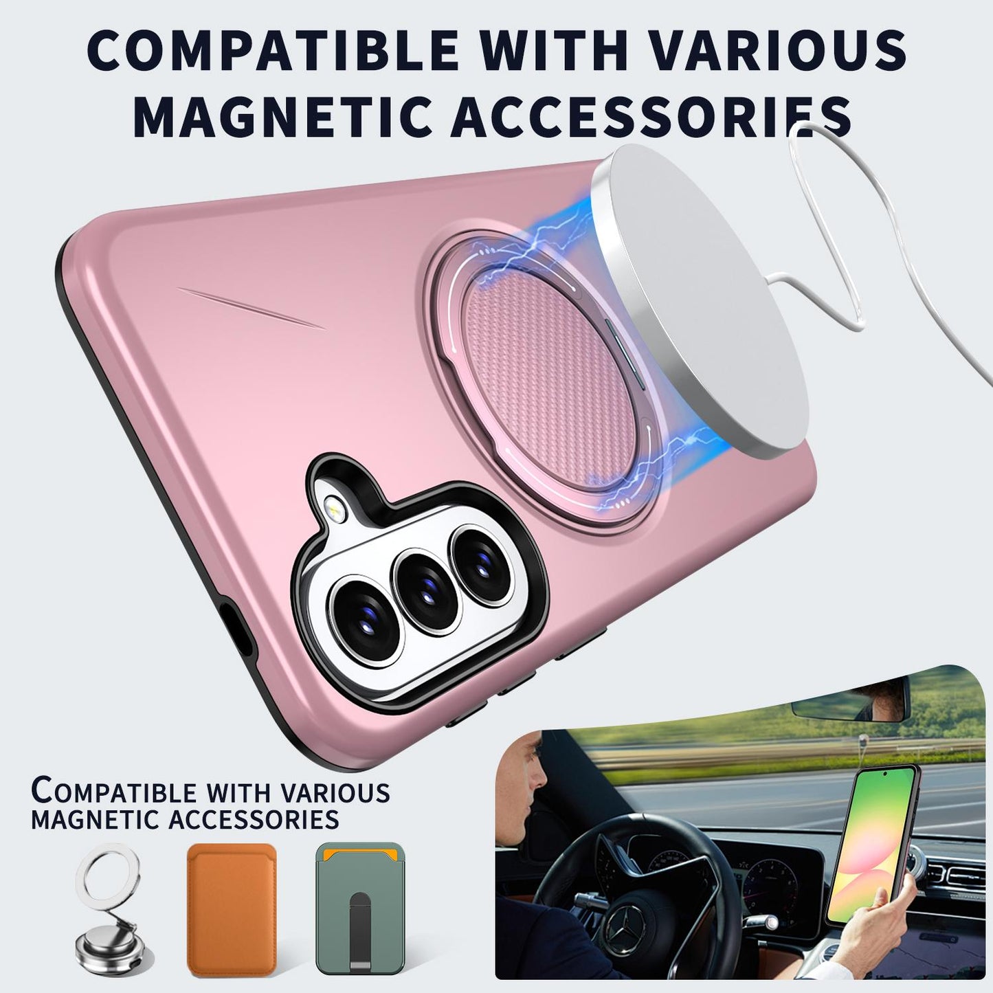 For Galaxy A27 5G Kalebol Magnetic MagSafe Rotation Holder PC Phone Case(Pink)