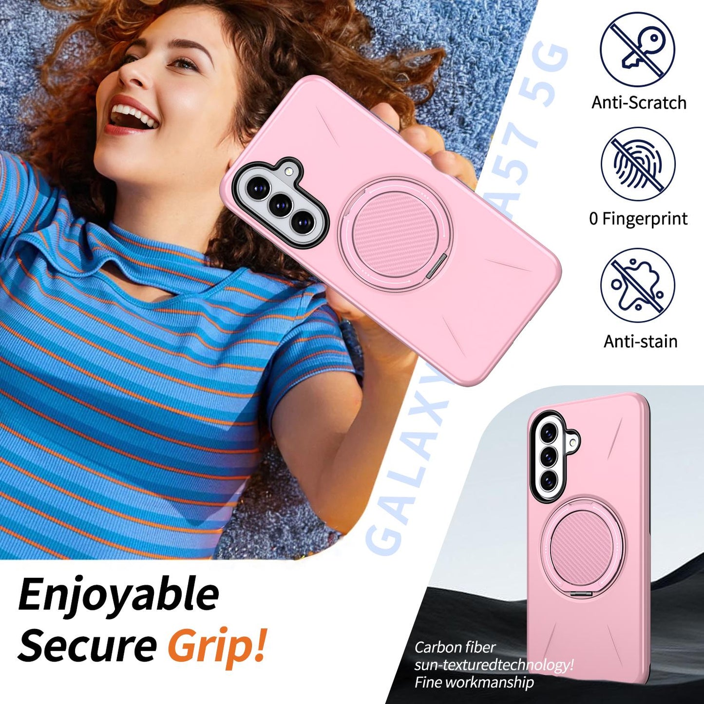 For Galaxy A27 5G Kalebol Magnetic MagSafe Rotation Holder PC Phone Case(Pink)