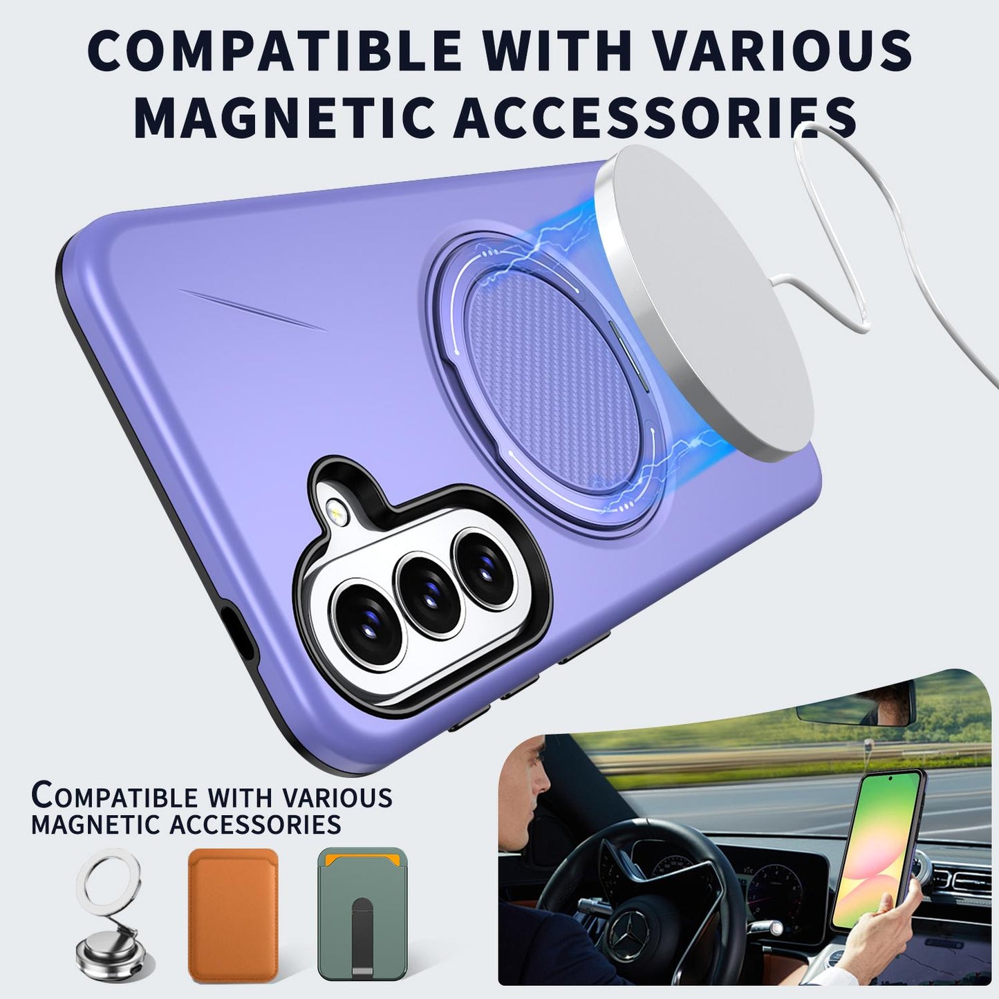 For Galaxy A27 5G Kalebol Magnetic MagSafe Rotation Holder PC Phone Case(Lilac)