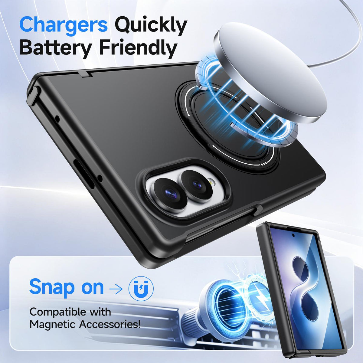 For Galaxy Z Fold8 5G Kalebol Magnetic MagSafe Rotation Holder PC Phone Case - Black - SYA003021129A