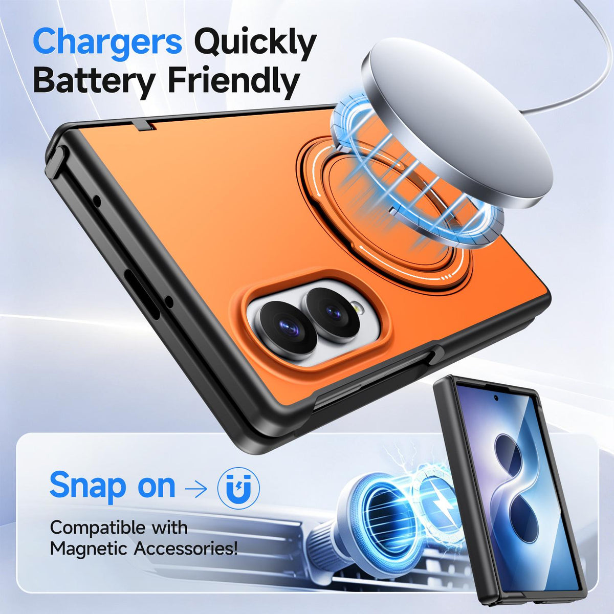 For Galaxy Z Fold8 5G Kalebol Magnetic MagSafe Rotation Holder PC Phone Case - Orange - SYA003021129C