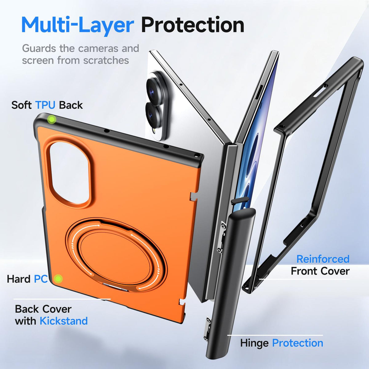 For Galaxy Z Fold8 5G Kalebol Magnetic MagSafe Rotation Holder PC Phone Case - Orange - SYA003021129C