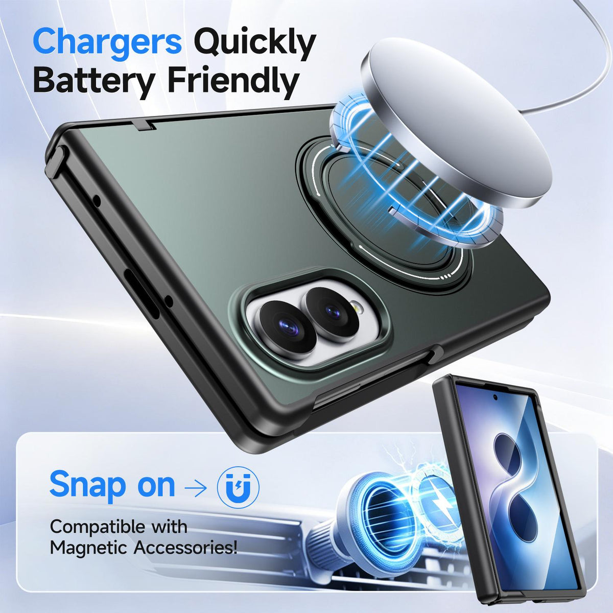 For Galaxy Z Fold8 5G Kalebol Magnetic MagSafe Rotation Holder PC Phone Case - Grey Green - SYA003021129D