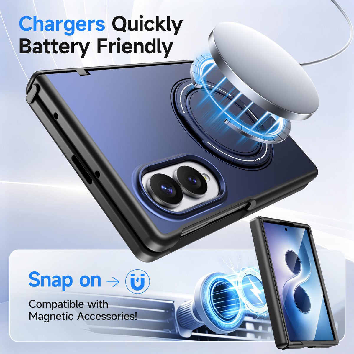 For Galaxy Z Fold8 5G Kalebol Magnetic MagSafe Rotation Holder PC Phone Case - Blue - SYA003021129E