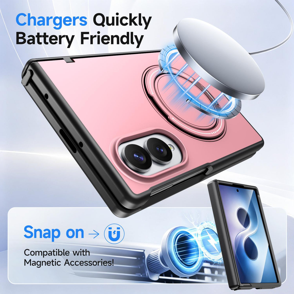 For Galaxy Z Fold8 5G Kalebol Magnetic MagSafe Rotation Holder PC Phone Case - Pink - SYA003021129F