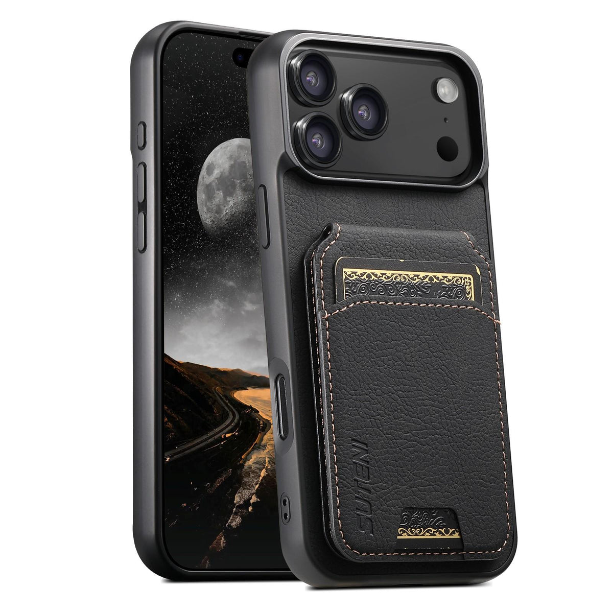 For iPhone 18 Pro Suteni H02 Litchi Leather Card Wallet Stand Back Phone Case - Black - SYA003022406A