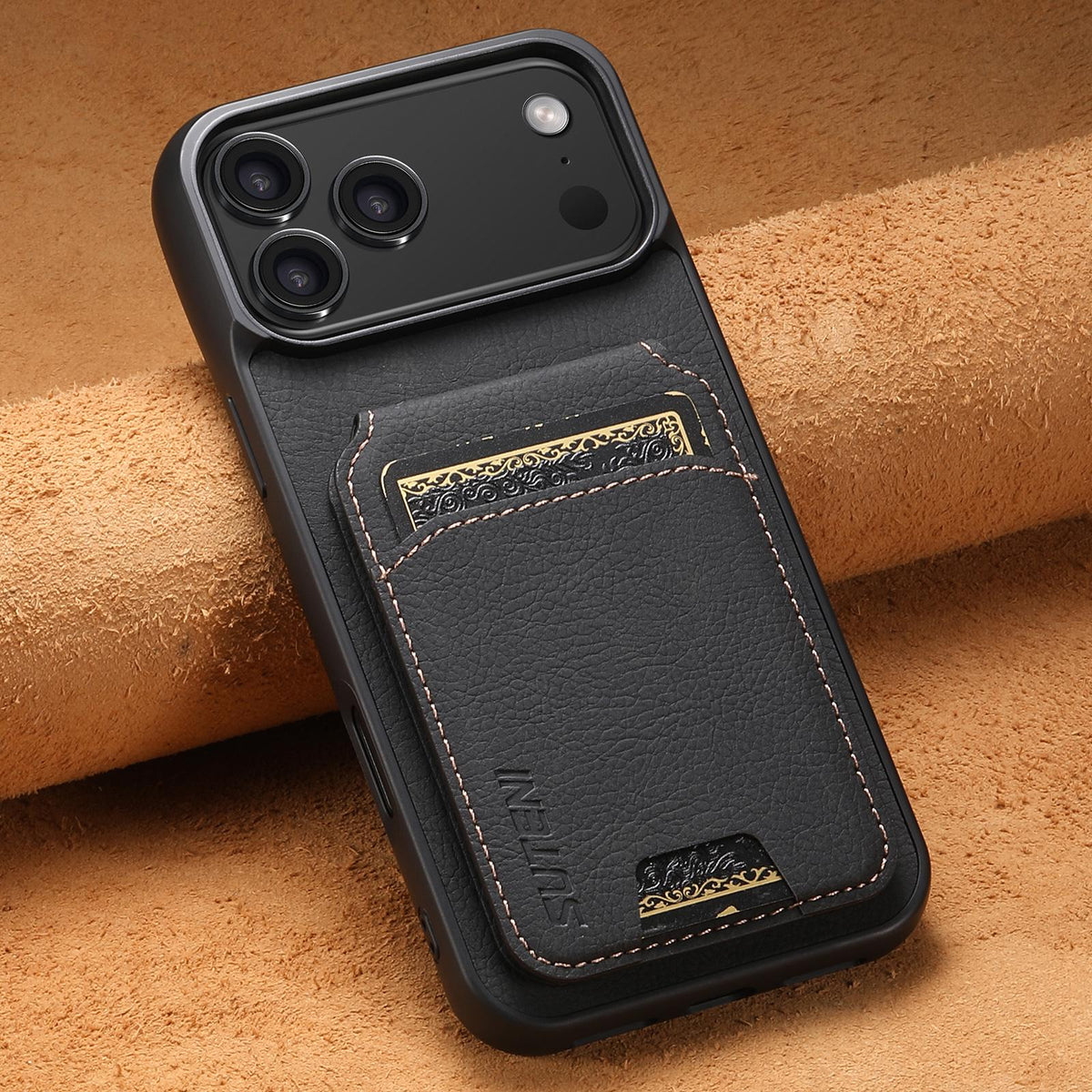For iPhone 18 Pro Suteni H02 Litchi Leather Card Wallet Stand Back Phone Case - Black - SYA003022406A