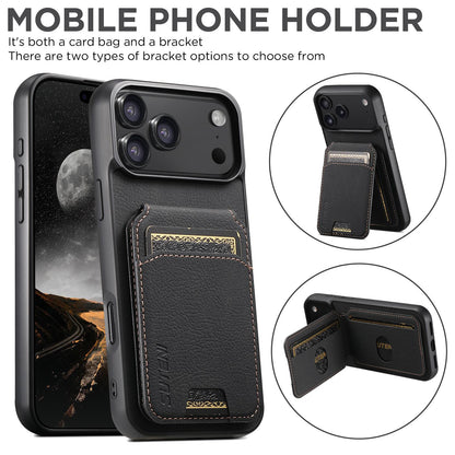 For iPhone 18 Pro Suteni H02 Litchi Leather Card Wallet Stand Back Phone Case - Black - SYA003022406A