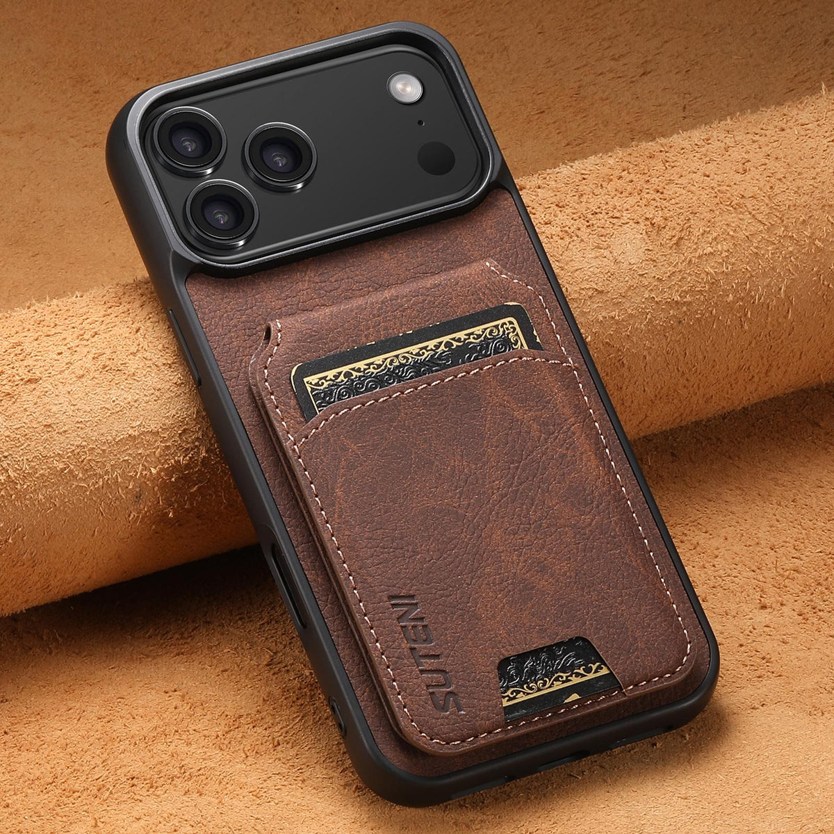 For iPhone 18 Pro Suteni H02 Litchi Leather Card Wallet Stand Back Phone Case - Brown - SYA003022406B