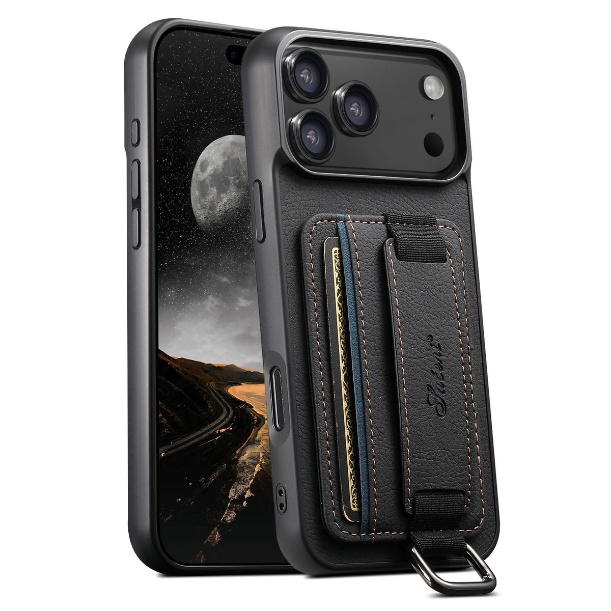For iPhone 18 Pro Max Suteni H13 Litchi Leather Wrist Strap Wallet Back Phone Case - Black - SYA003024305A